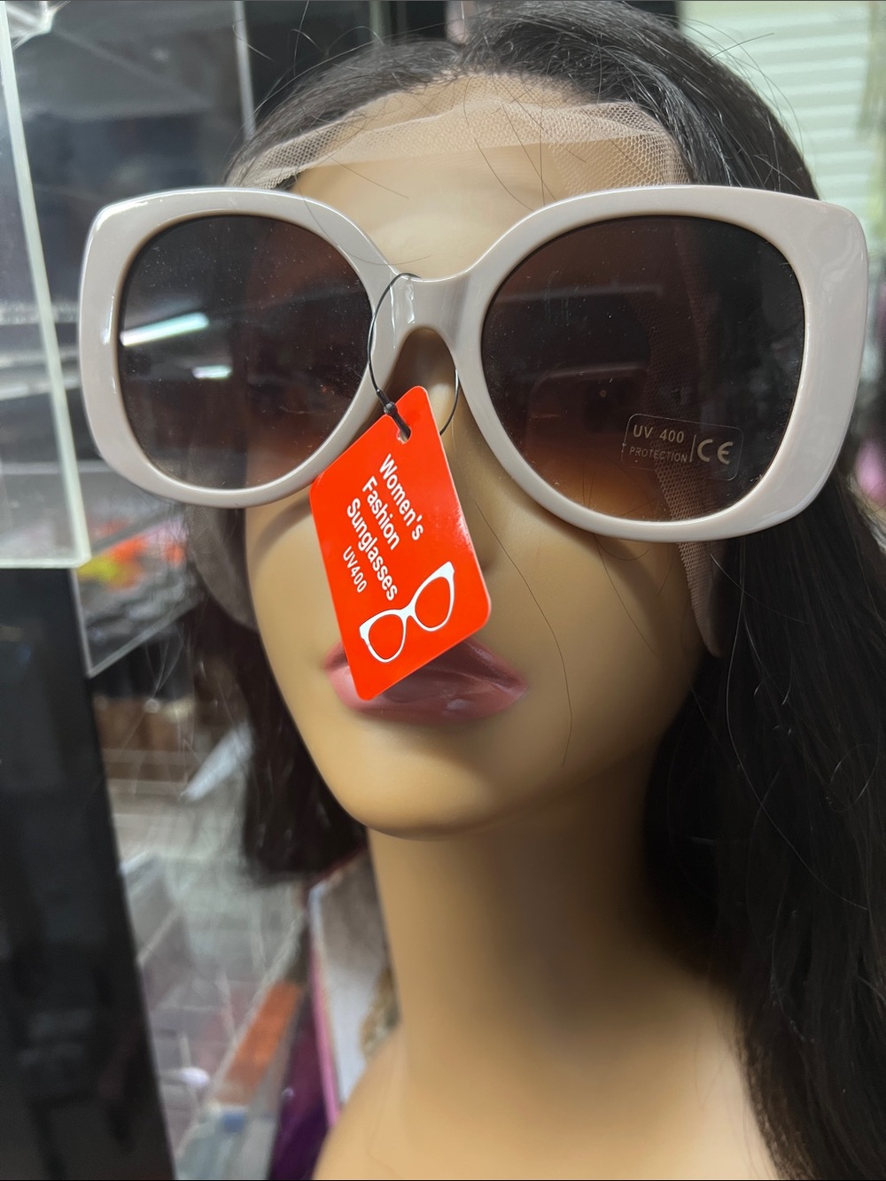 Women's Oversized Square Sunglasses - White Frame, Brown Gradient Lenses